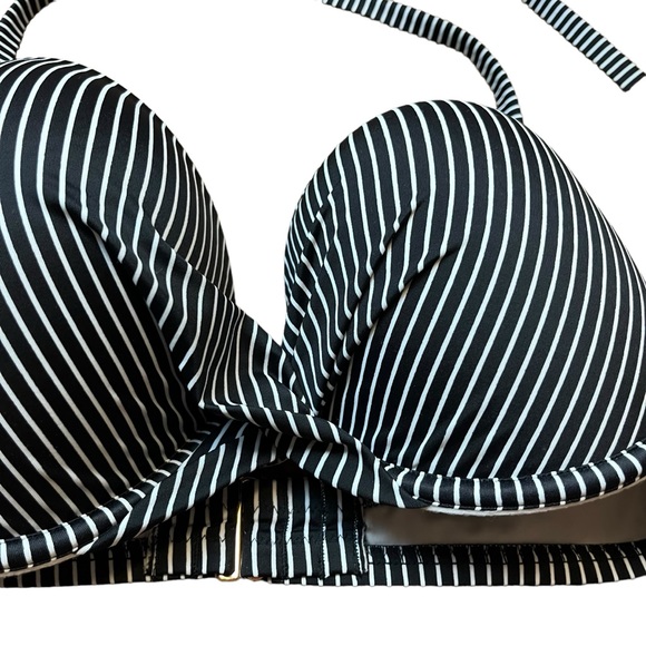 Shade & Shore Black Stripe Bikini Top Size 38DD women - Picture 2 of 6